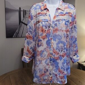 Whimsical Vintage America Blues Floral Blouse